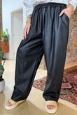 Made in Italy Runa Leather Look Tapered Barrel Pant Black